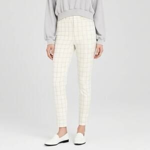 Per Se Women’s Cotton Blend Jogger Pants Plaid Pattern Blue/White Size 6